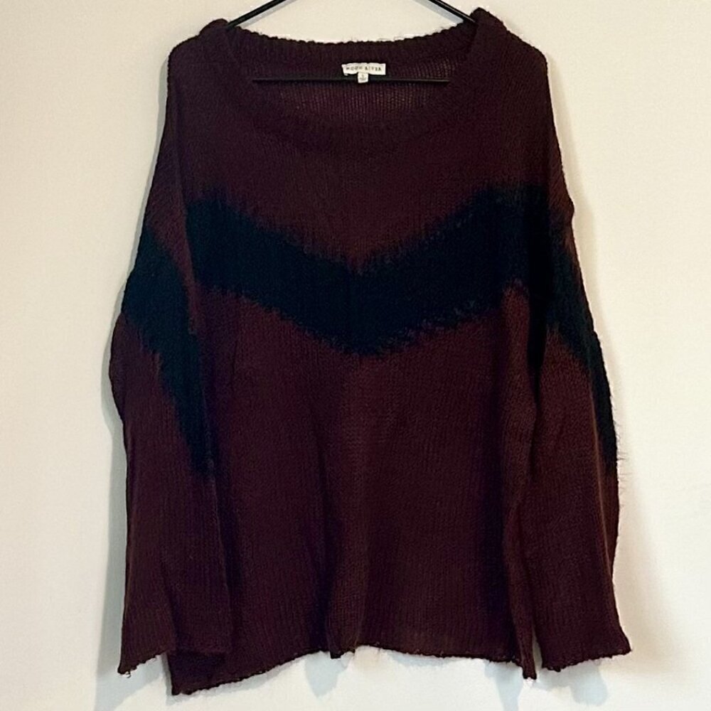 Moon River Maroon and Black Oversized Knit Sweater - Large